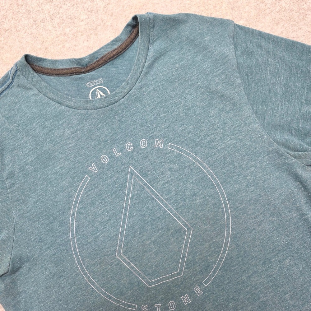 Volcom Modern Fit Men's Medium T Shirt Teal Blue Graphic Print‎ Short Sleeve